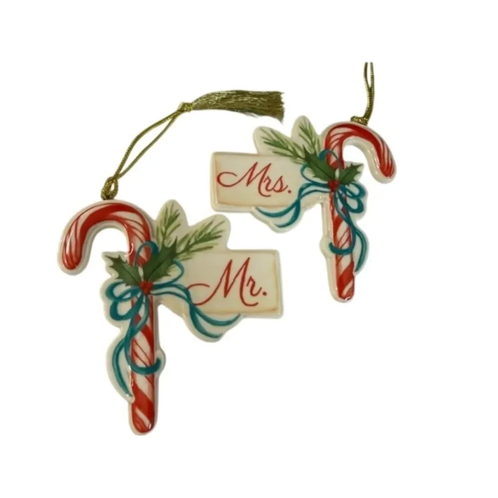 Lenox Mr. & Mrs. 2-pc porcelain candy cane ornament set